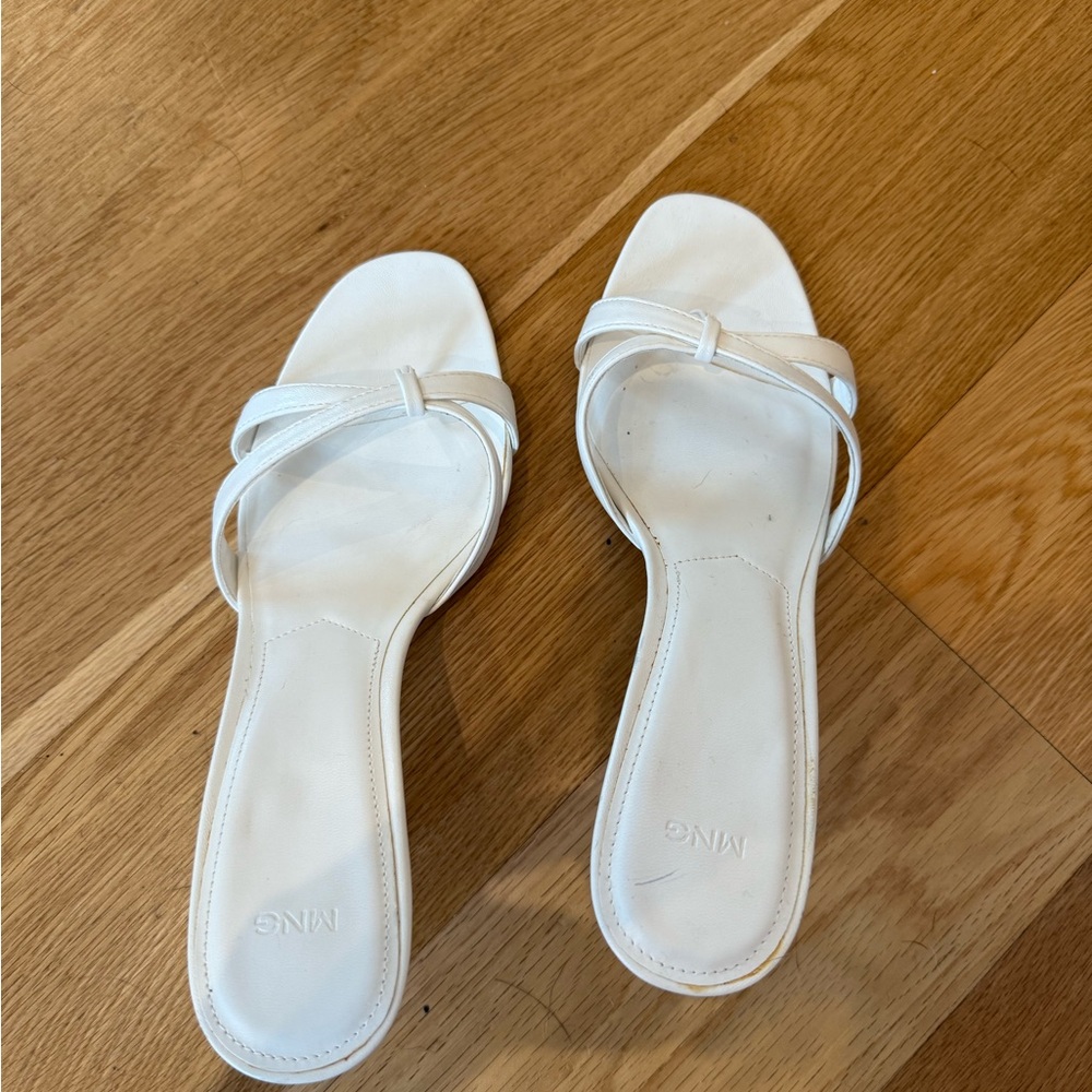 Mango White Kitten Heel Sandals